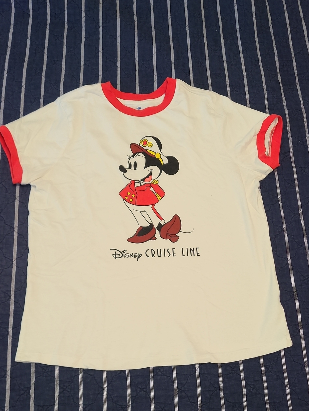 Disney Cruise Line Captain Minnie Red White Short Sleeve Ringer Tee Size M